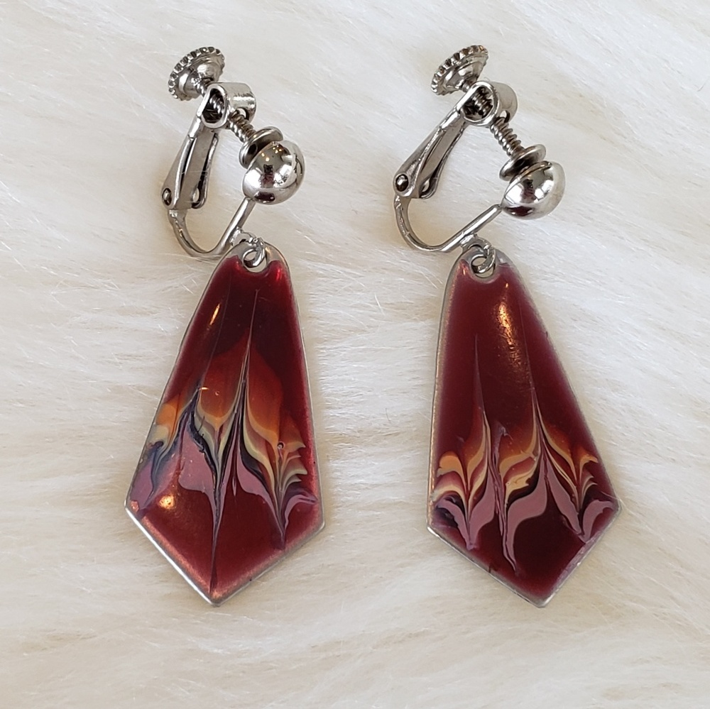 Vintage Sheffield England Enamel Fision Earrings
